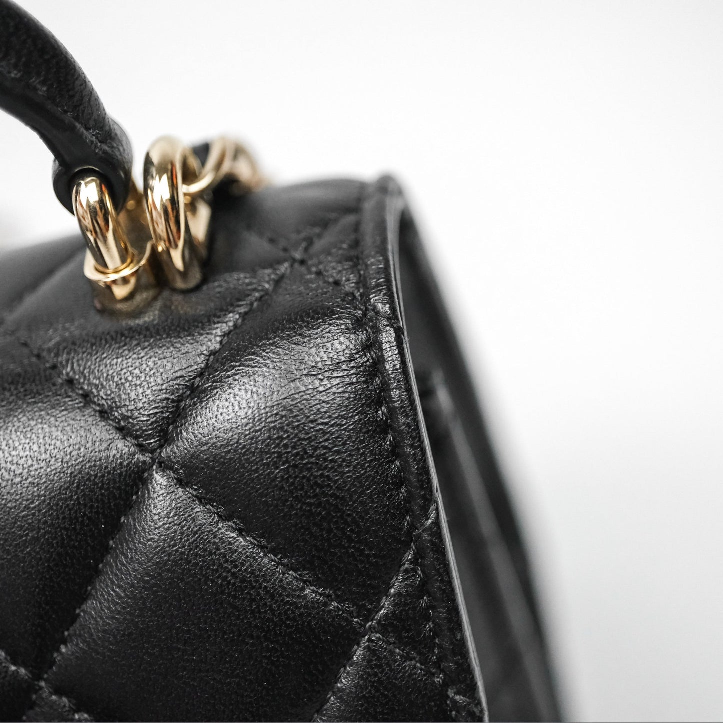 Chanel Mini Handle Clutch With Chain Black Lambskin Gold Hardware