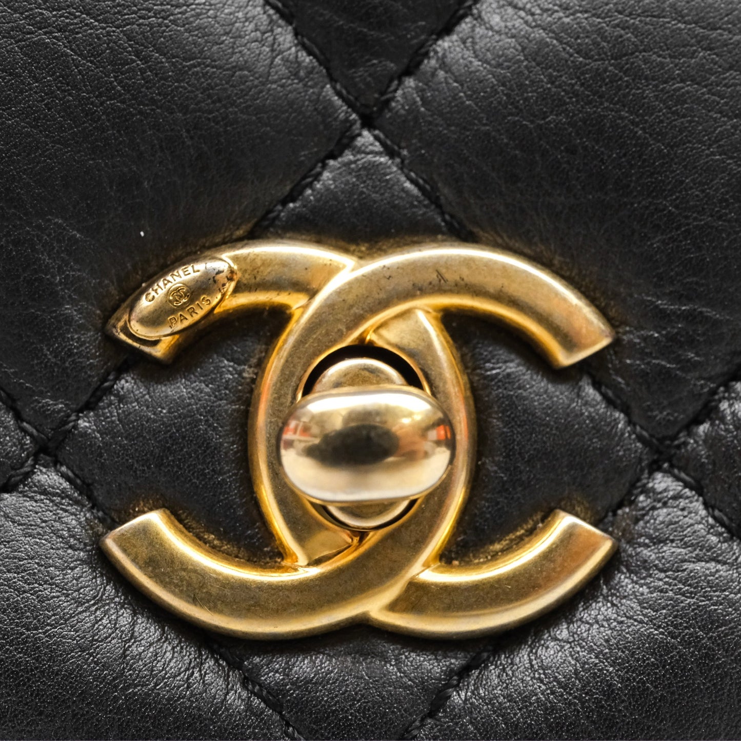 Chanel Mini Flap Top Handle Black Calfskin Aged Gold Hardware
