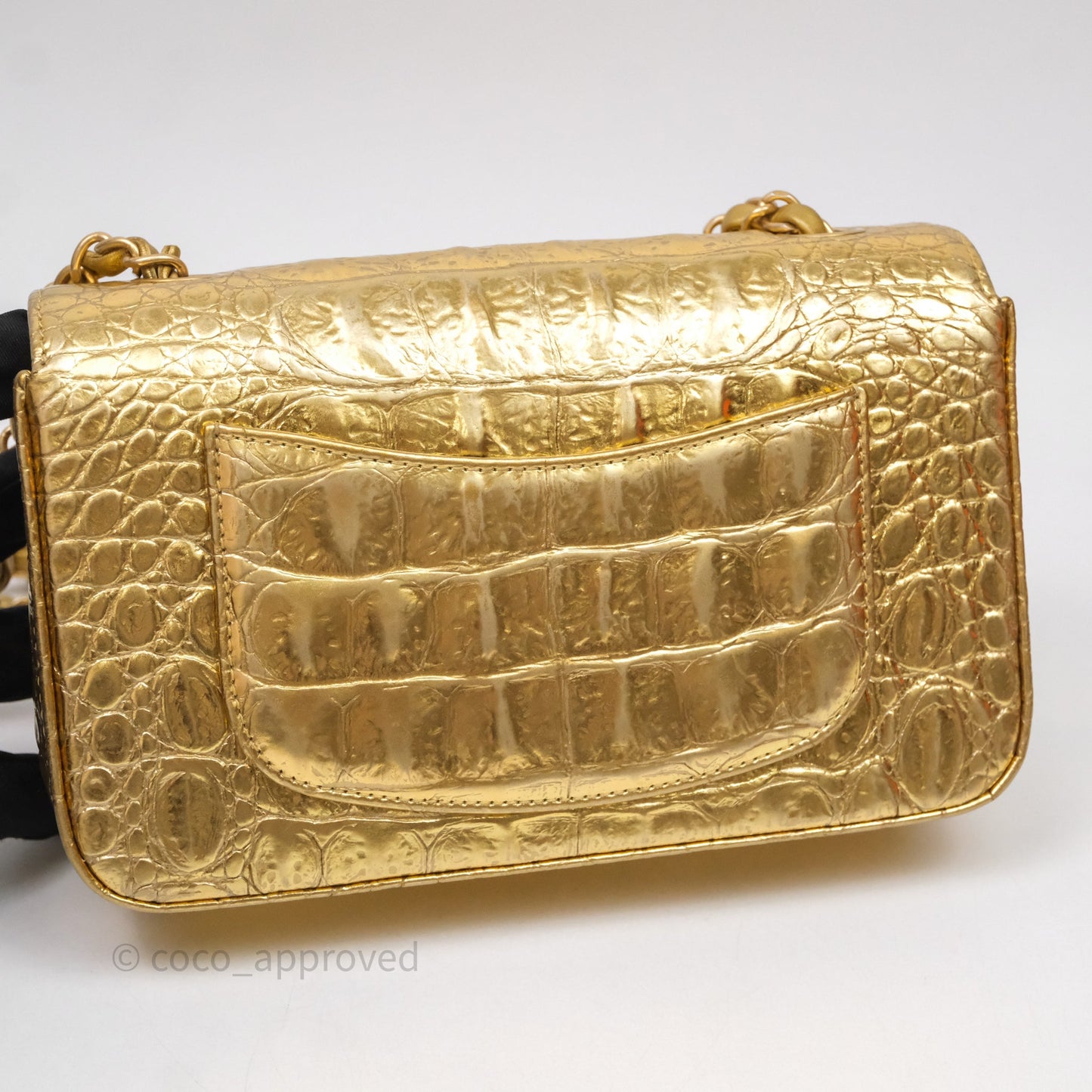 Chanel Mini Rectangular Gold Metallic Calfskin Crocodile Embossed