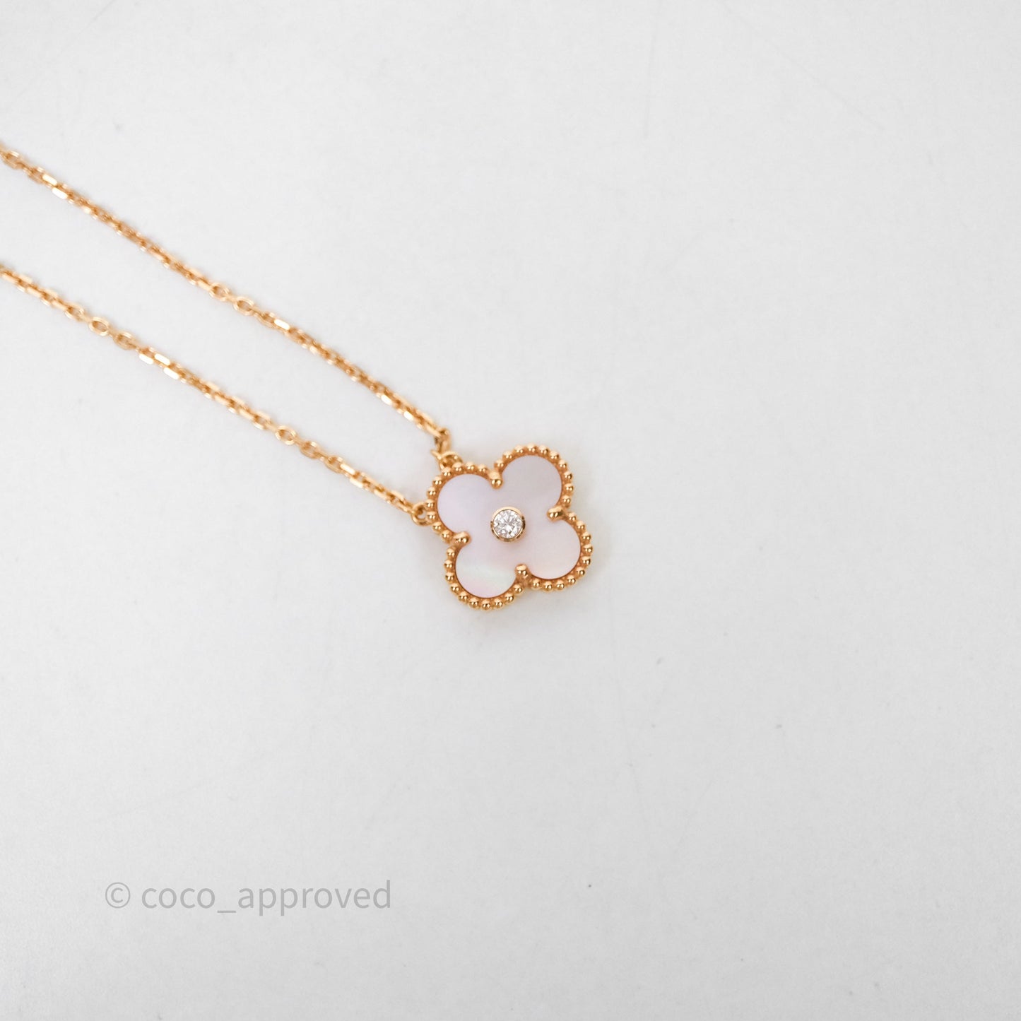 Van Cleef & Arpels Vintage Alhambra Holiday Pendant Pink Diamond Rose Gold