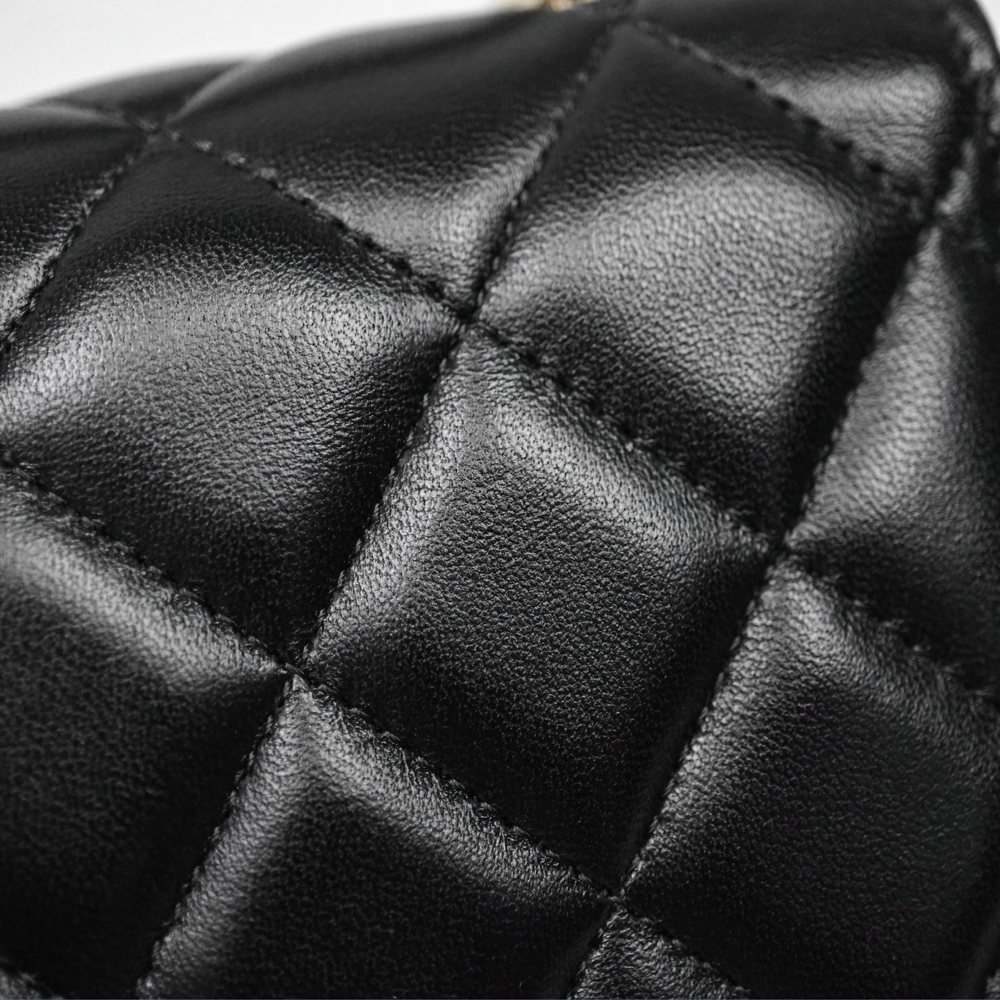 Chanel Mini Handle Clutch With Chain Black Lambskin Gold Hardware
