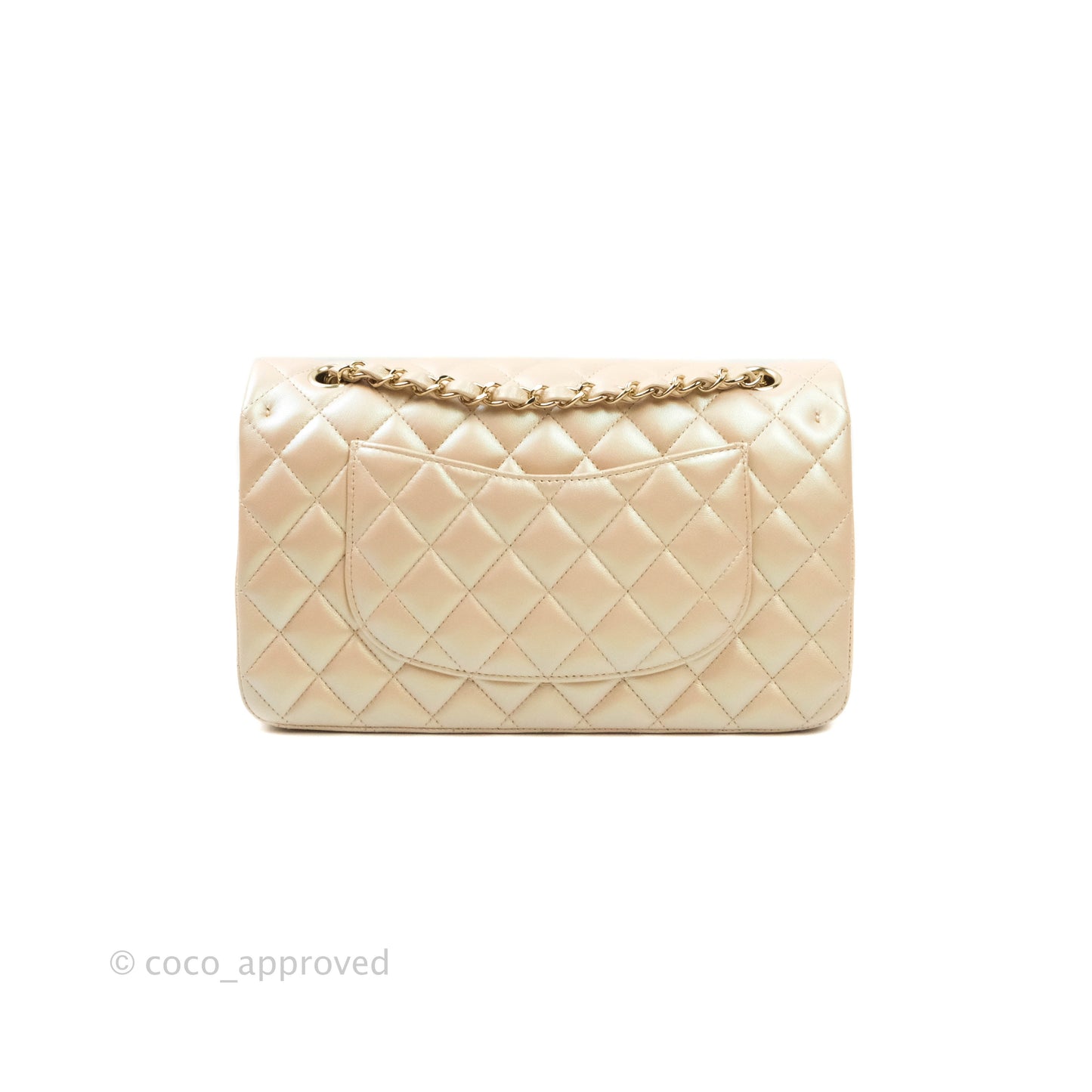 Chanel Classic M/L Medium Double Flap Iridescent Beige Calfskin Gold Hardware 21S