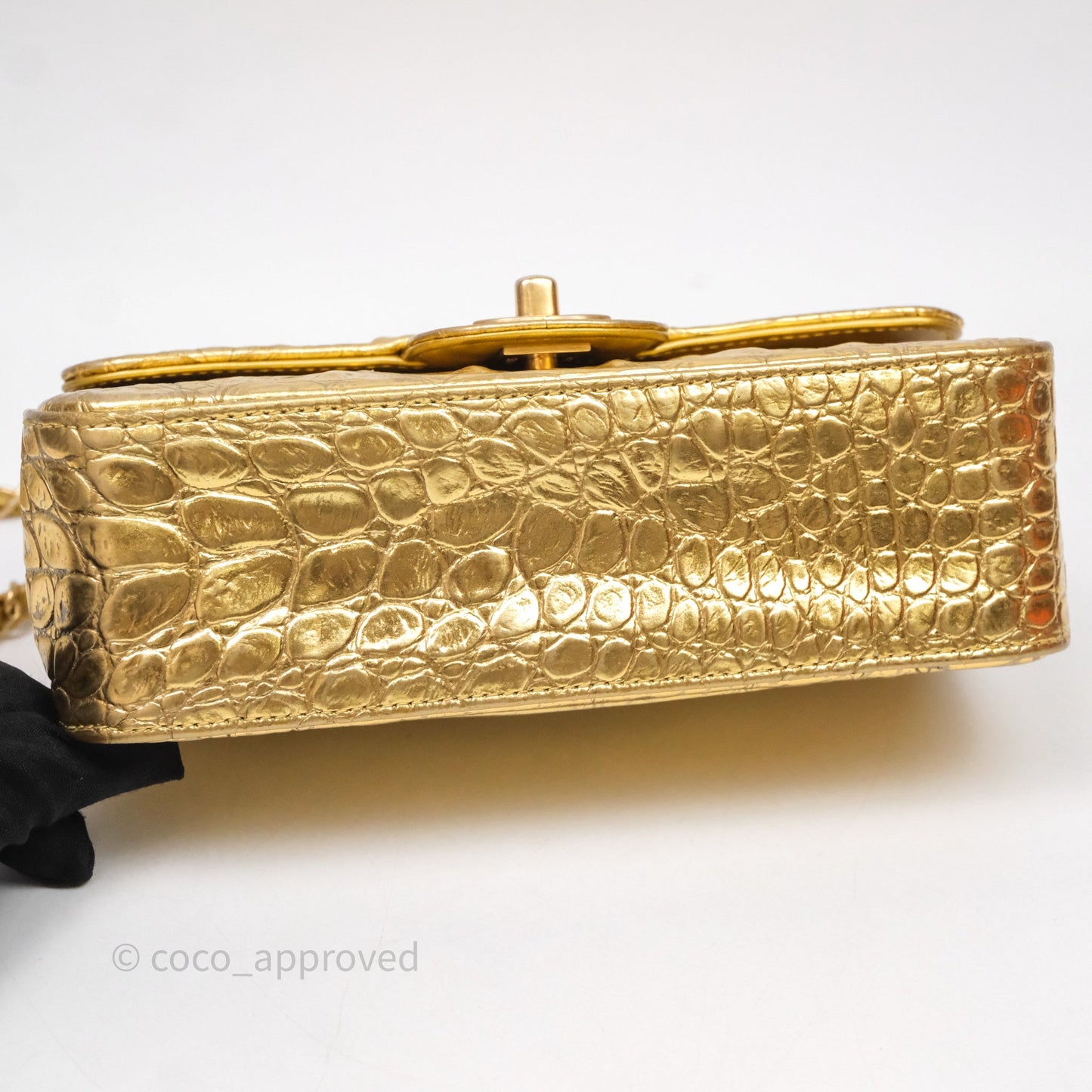 Chanel Mini Rectangular Gold Metallic Calfskin Crocodile Embossed