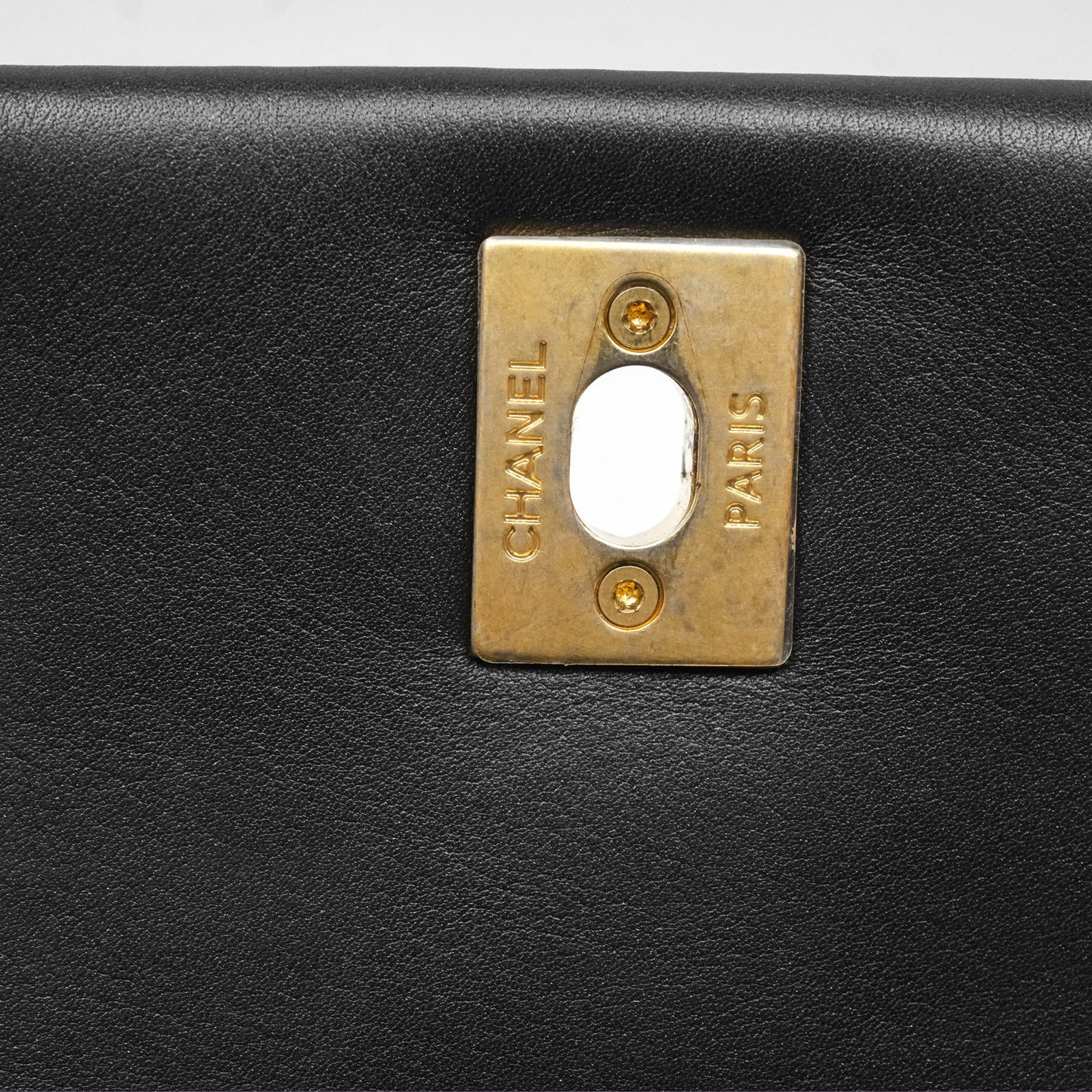 Chanel Mini Flap Top Handle Black Calfskin Aged Gold Hardware