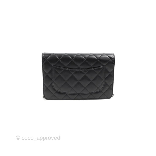 Chanel Quilted Classic Wallet on Chain WOC Black Lambskin Silver Hardware