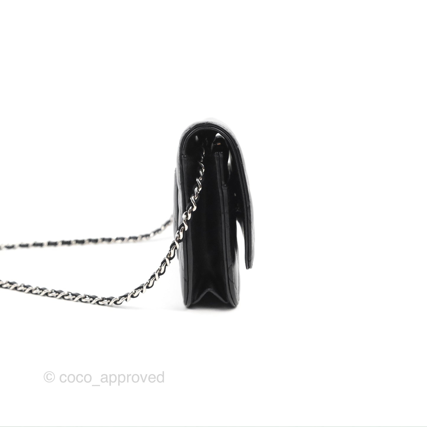 Chanel Quilted Classic Wallet on Chain WOC Black Lambskin Silver Hardware