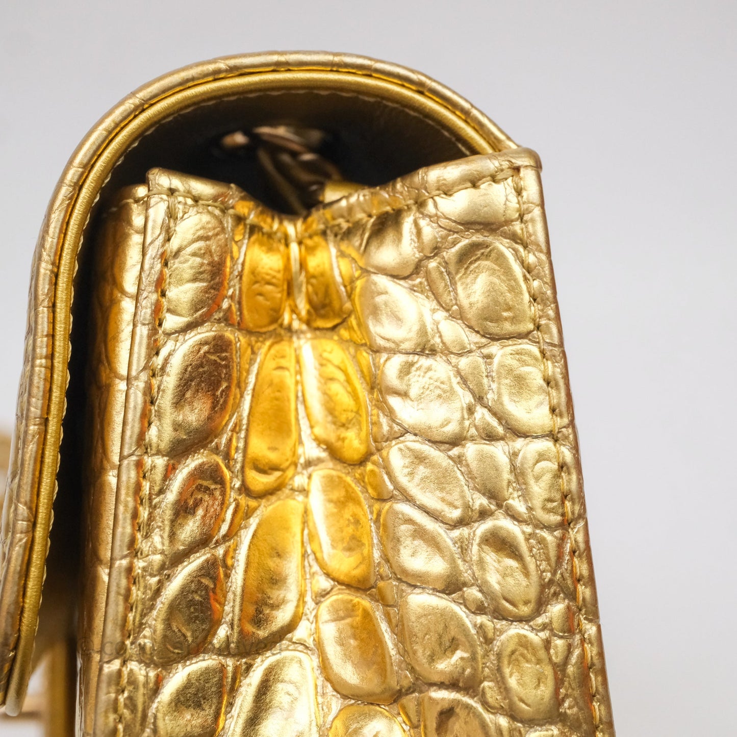 Chanel Mini Rectangular Gold Metallic Calfskin Crocodile Embossed