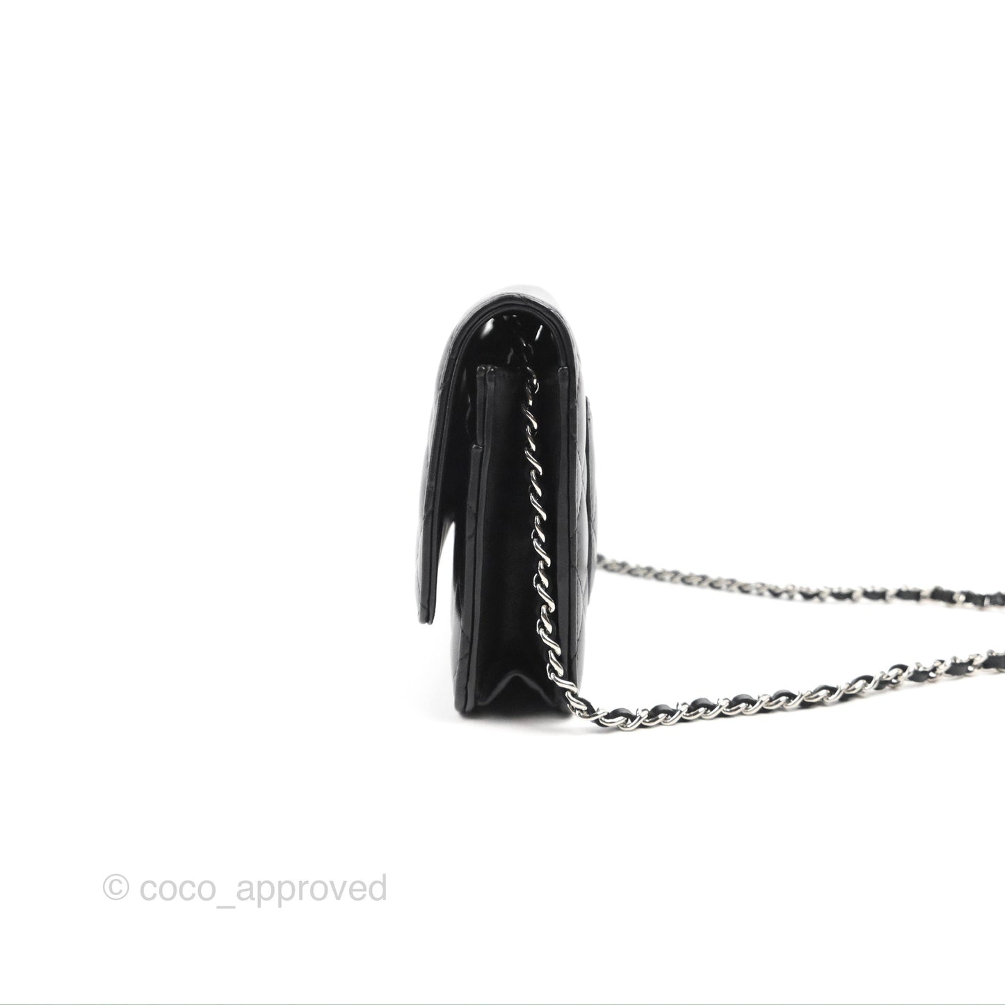 Chanel Quilted Classic Wallet on Chain WOC Black Lambskin Silver Hardware