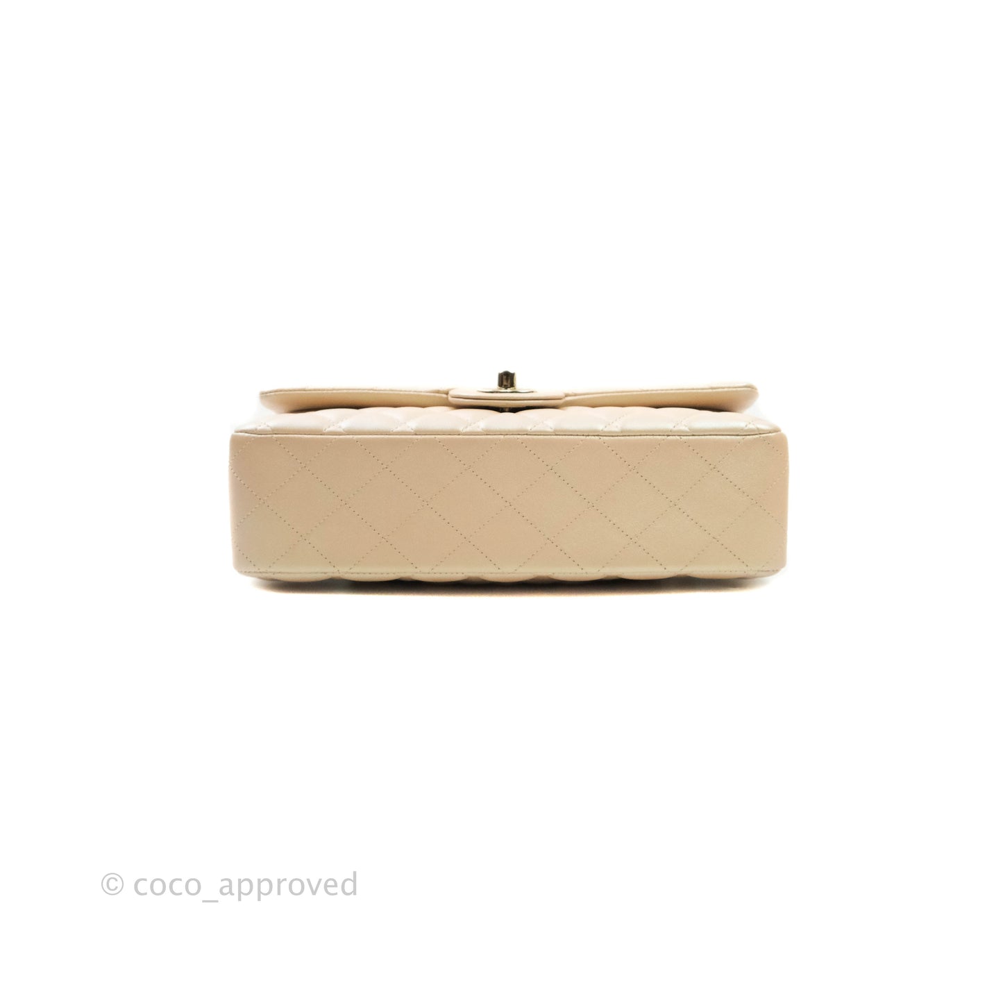 Chanel Classic M/L Medium Double Flap Iridescent Beige Calfskin Gold Hardware 21S