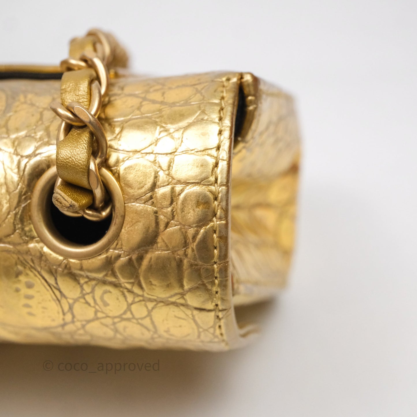 Chanel Mini Rectangular Gold Metallic Calfskin Crocodile Embossed