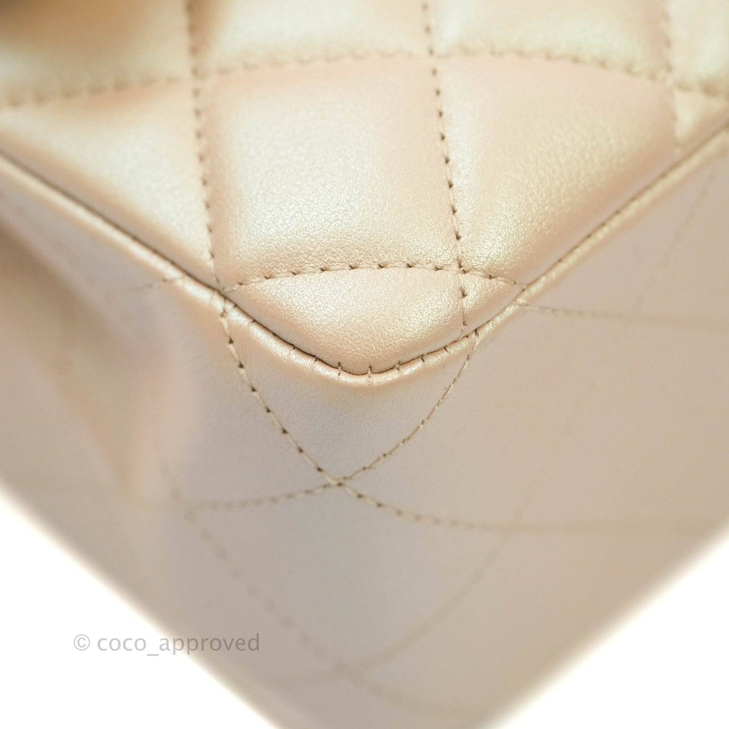Chanel Classic M/L Medium Double Flap Iridescent Beige Calfskin Gold Hardware 21S