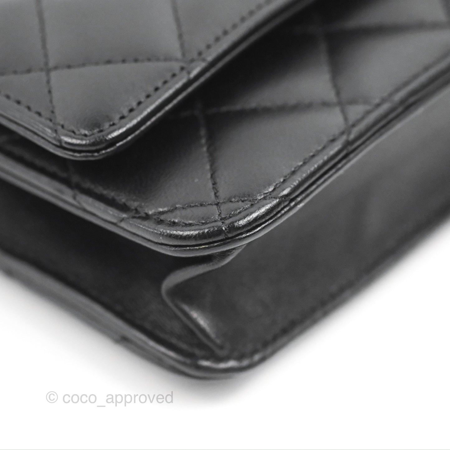 Chanel Quilted Classic Wallet on Chain WOC Black Lambskin Silver Hardware