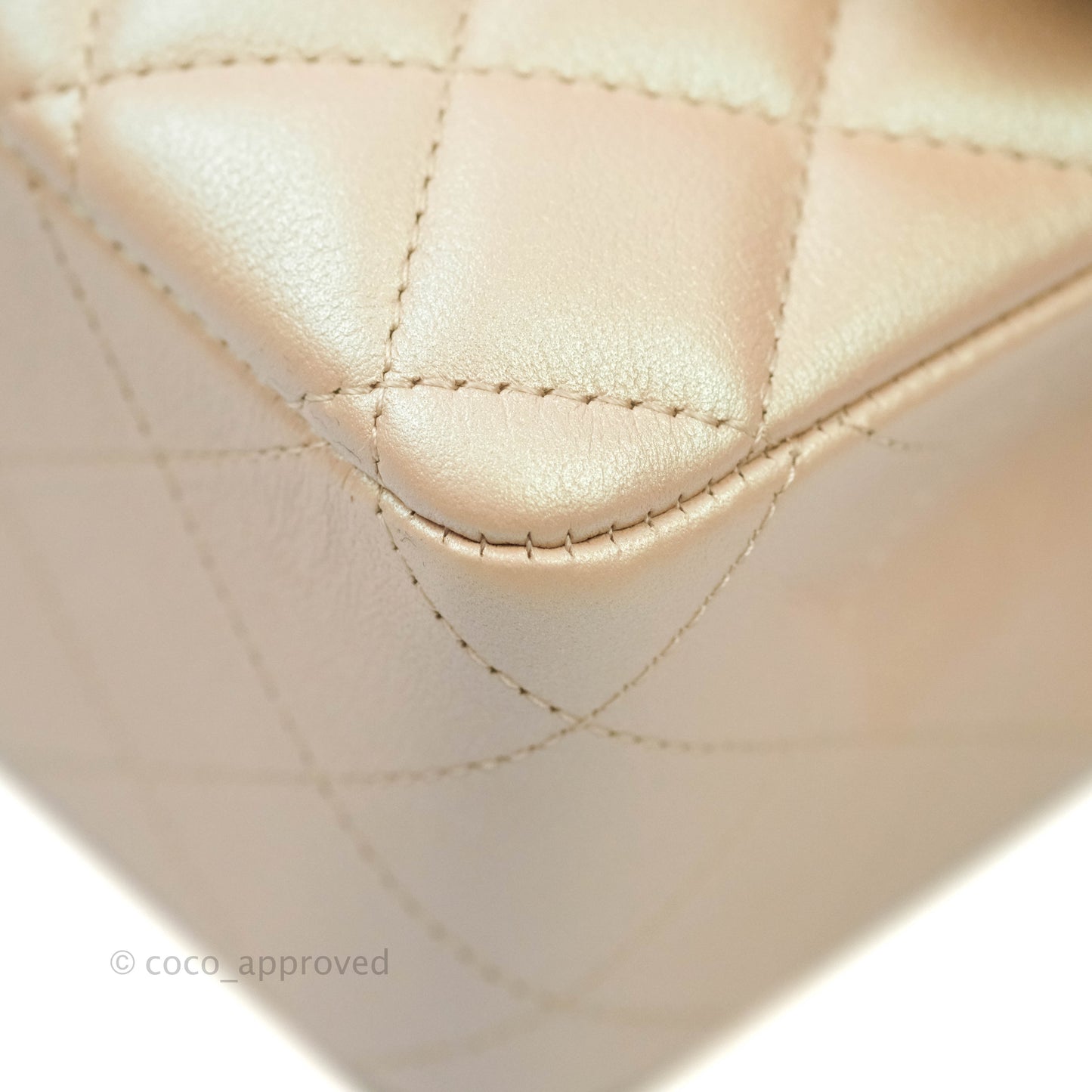 Chanel Classic M/L Medium Double Flap Iridescent Beige Calfskin Gold Hardware 21S