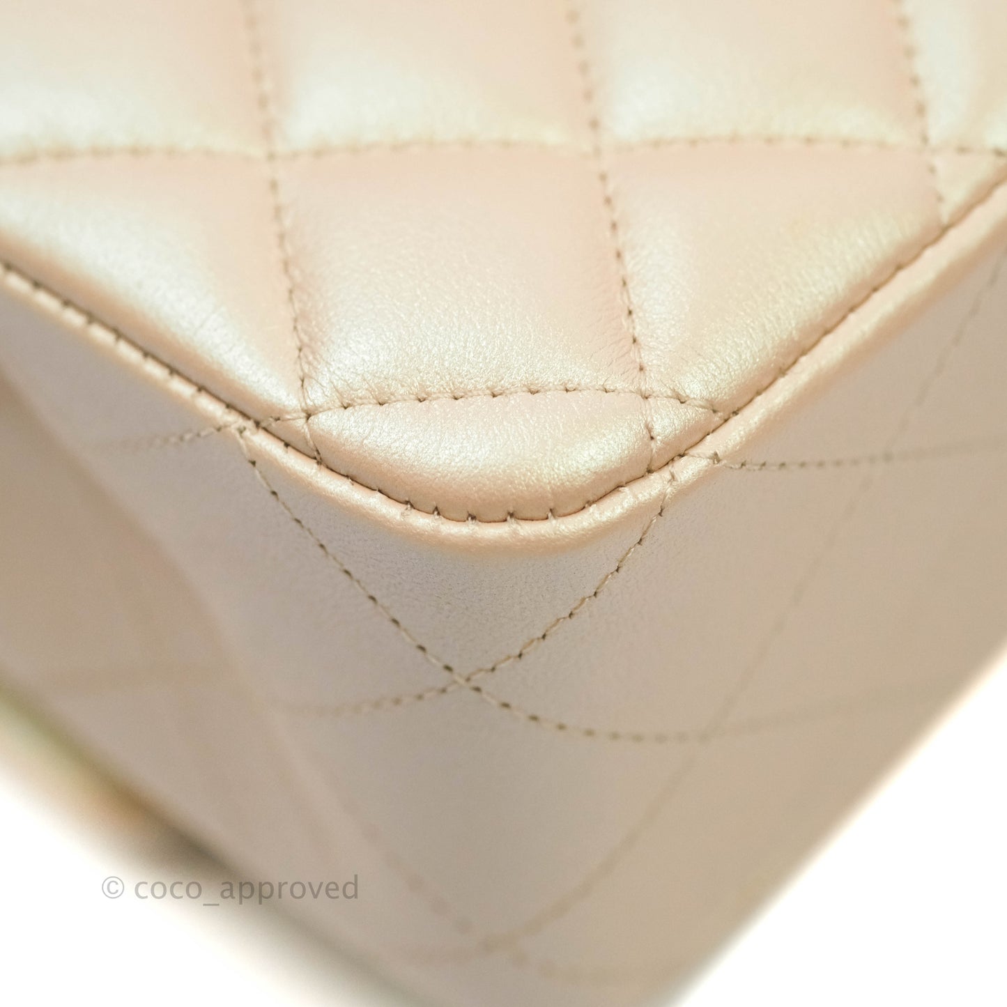 Chanel Classic M/L Medium Double Flap Iridescent Beige Calfskin Gold Hardware 21S