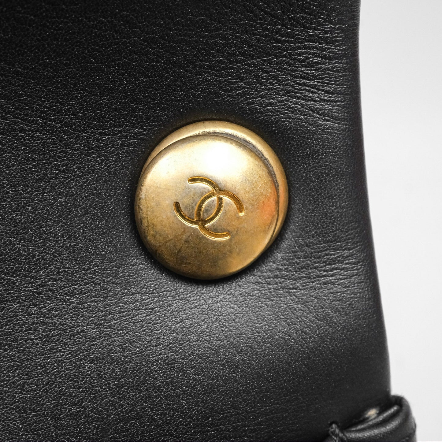 Chanel Mini Flap Top Handle Black Calfskin Aged Gold Hardware