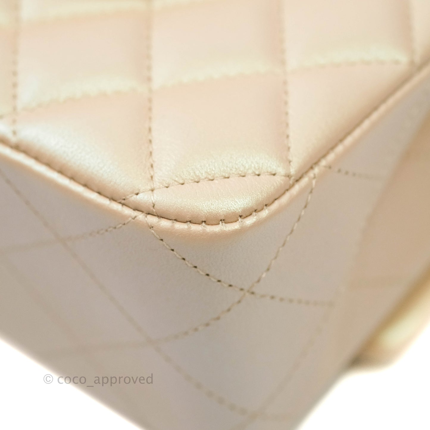 Chanel Classic M/L Medium Double Flap Iridescent Beige Calfskin Gold Hardware 21S