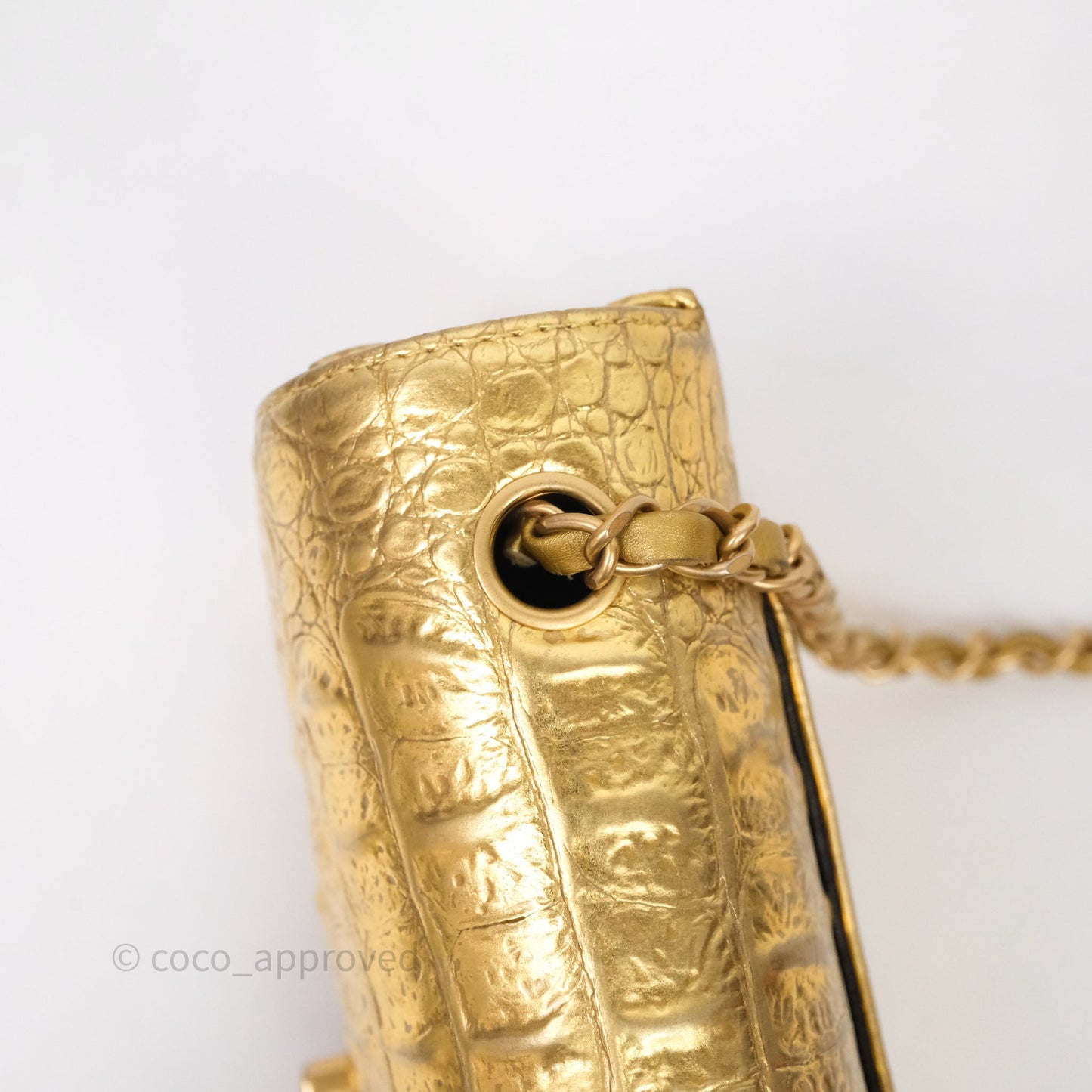 Chanel Mini Rectangular Gold Metallic Calfskin Crocodile Embossed