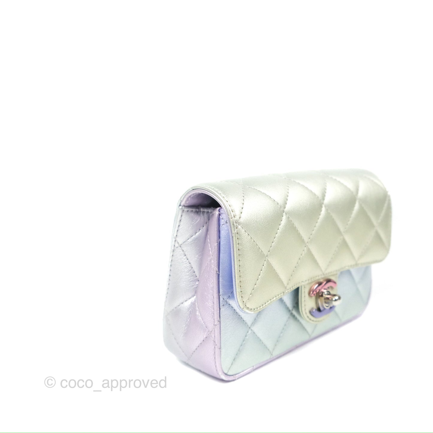 Chanel Wristlet Clutch Iridescent Rainbow Calfskin Leather 21K