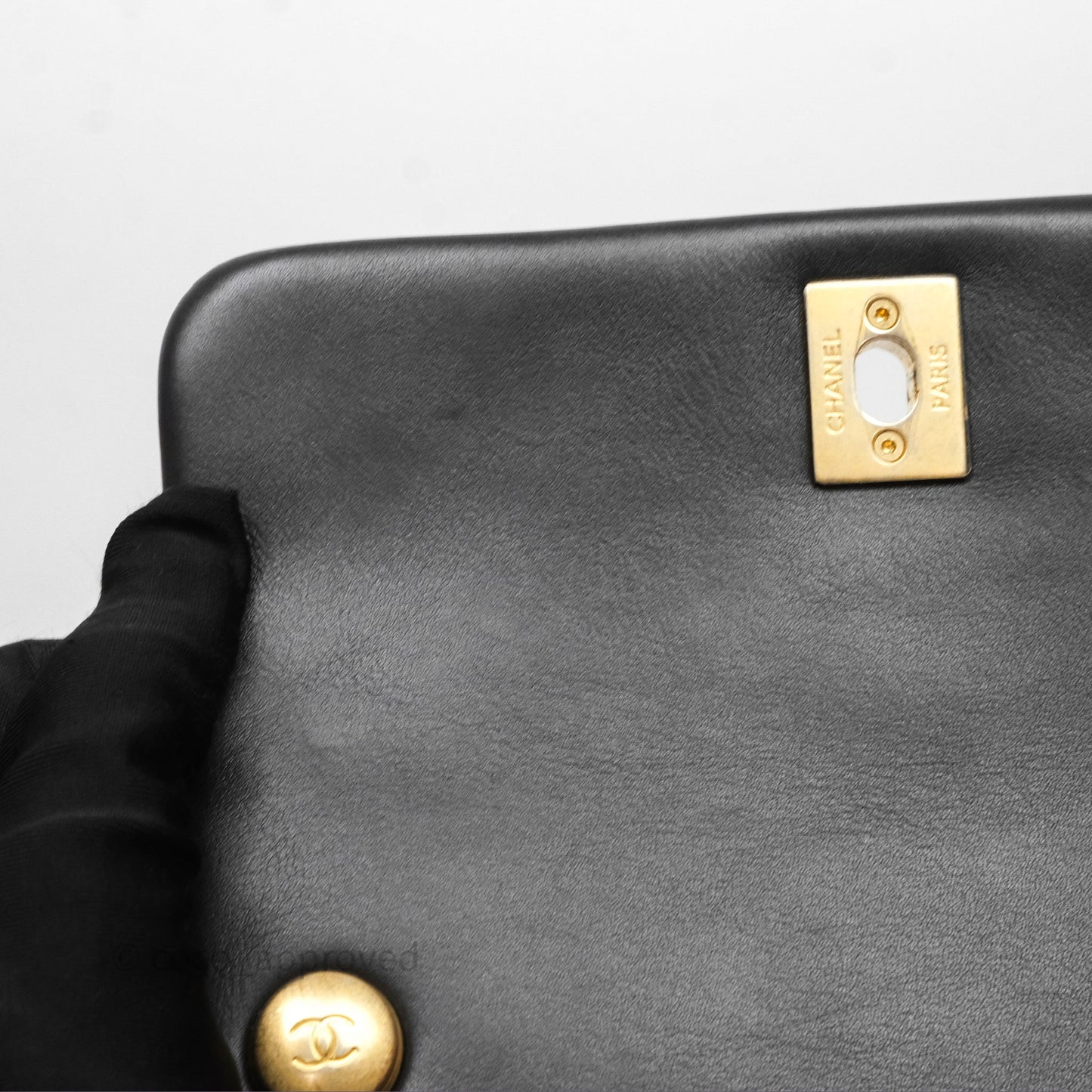 Chanel Mini Flap Top Handle Black Calfskin Aged Gold Hardware