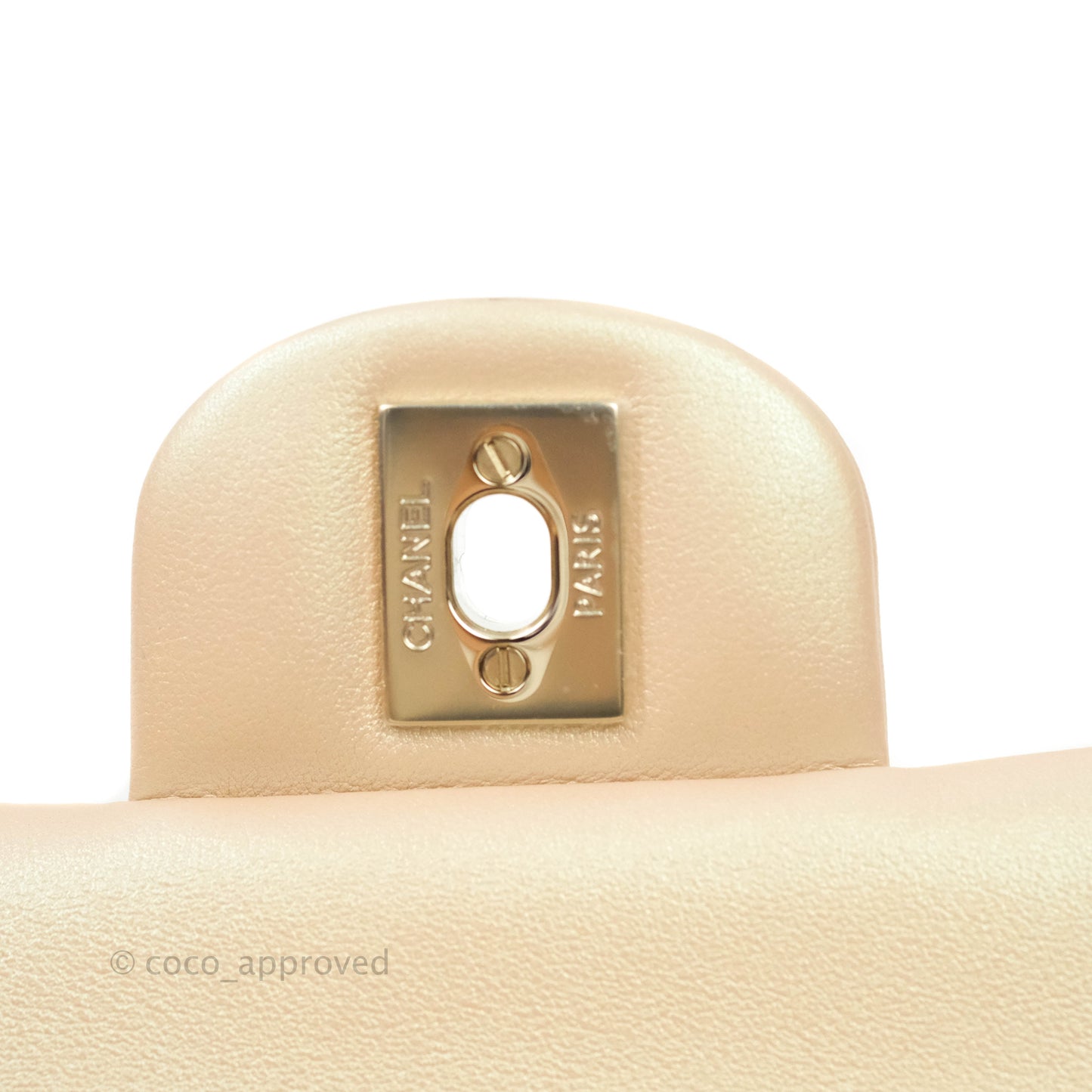 Chanel Classic M/L Medium Double Flap Iridescent Beige Calfskin Gold Hardware 21S