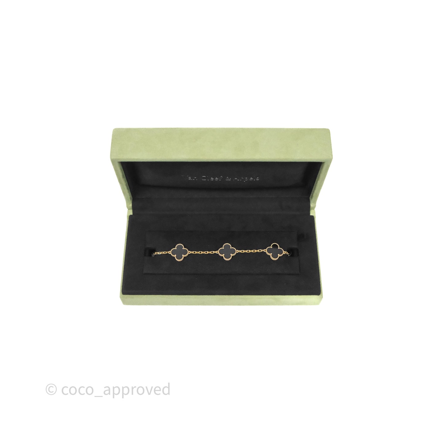 Van Cleef & Aprels 18k Gold and Black Onyx Vintage Alhambra 5 Motif Bracelet Yellow Gold