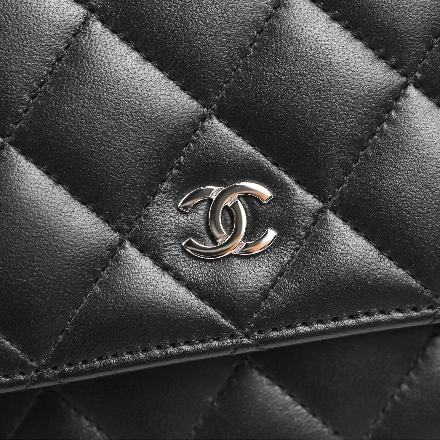 Chanel Quilted Classic Wallet on Chain WOC Black Lambskin Silver Hardware