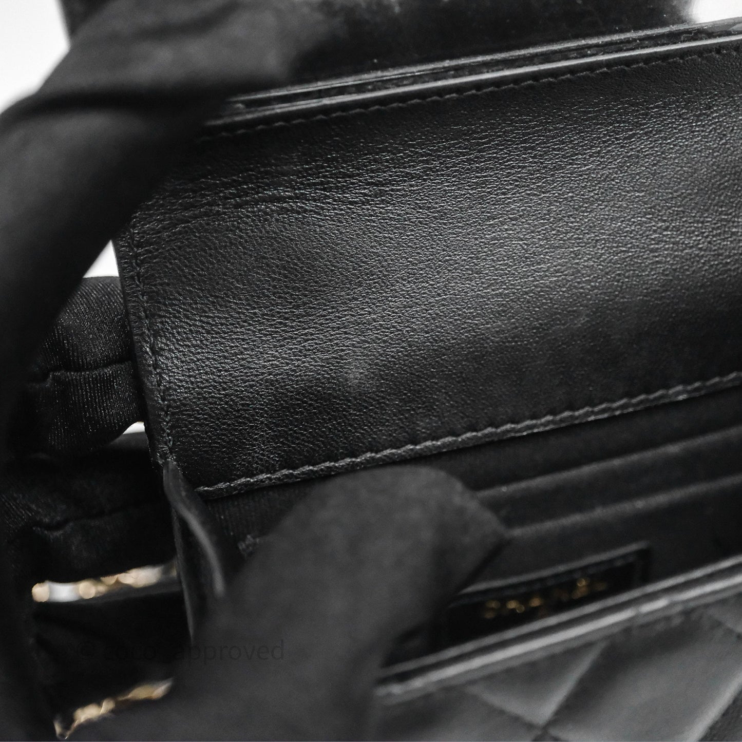 Chanel Mini Handle Clutch With Chain Black Lambskin Gold Hardware