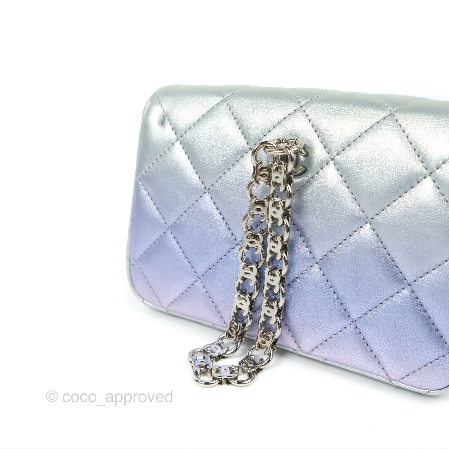 Chanel Wristlet Clutch Iridescent Rainbow Calfskin Leather 21K