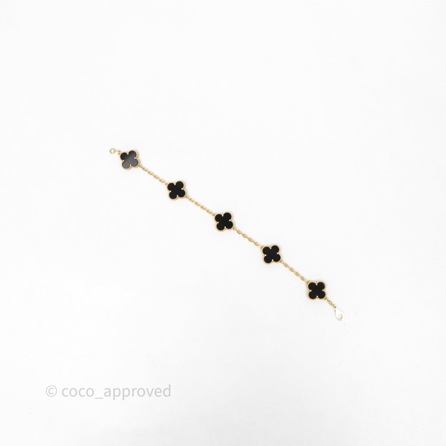 Van Cleef & Aprels 18k Gold and Black Onyx Vintage Alhambra 5 Motif Bracelet Yellow Gold