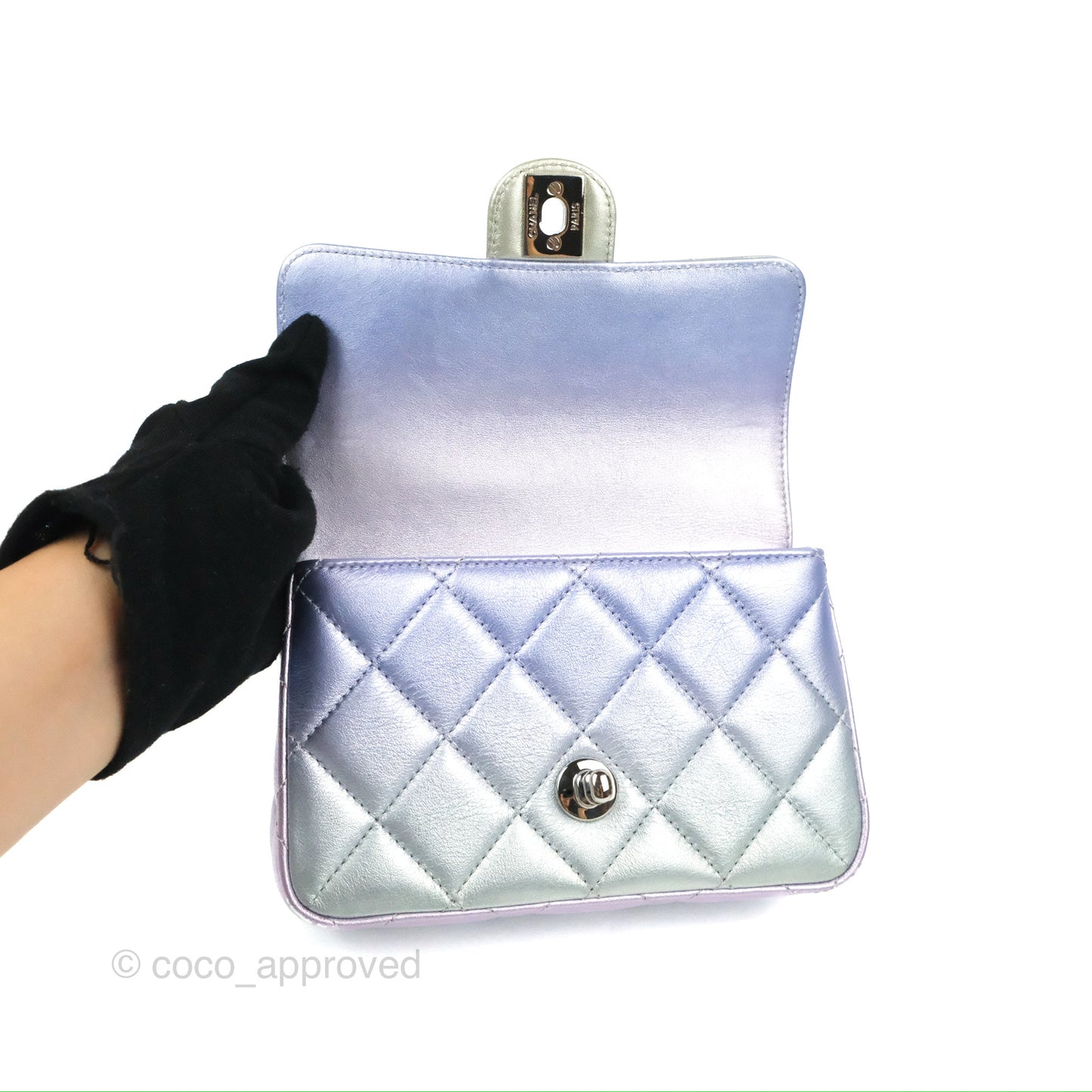 Chanel Wristlet Clutch Iridescent Rainbow Calfskin Leather 21K