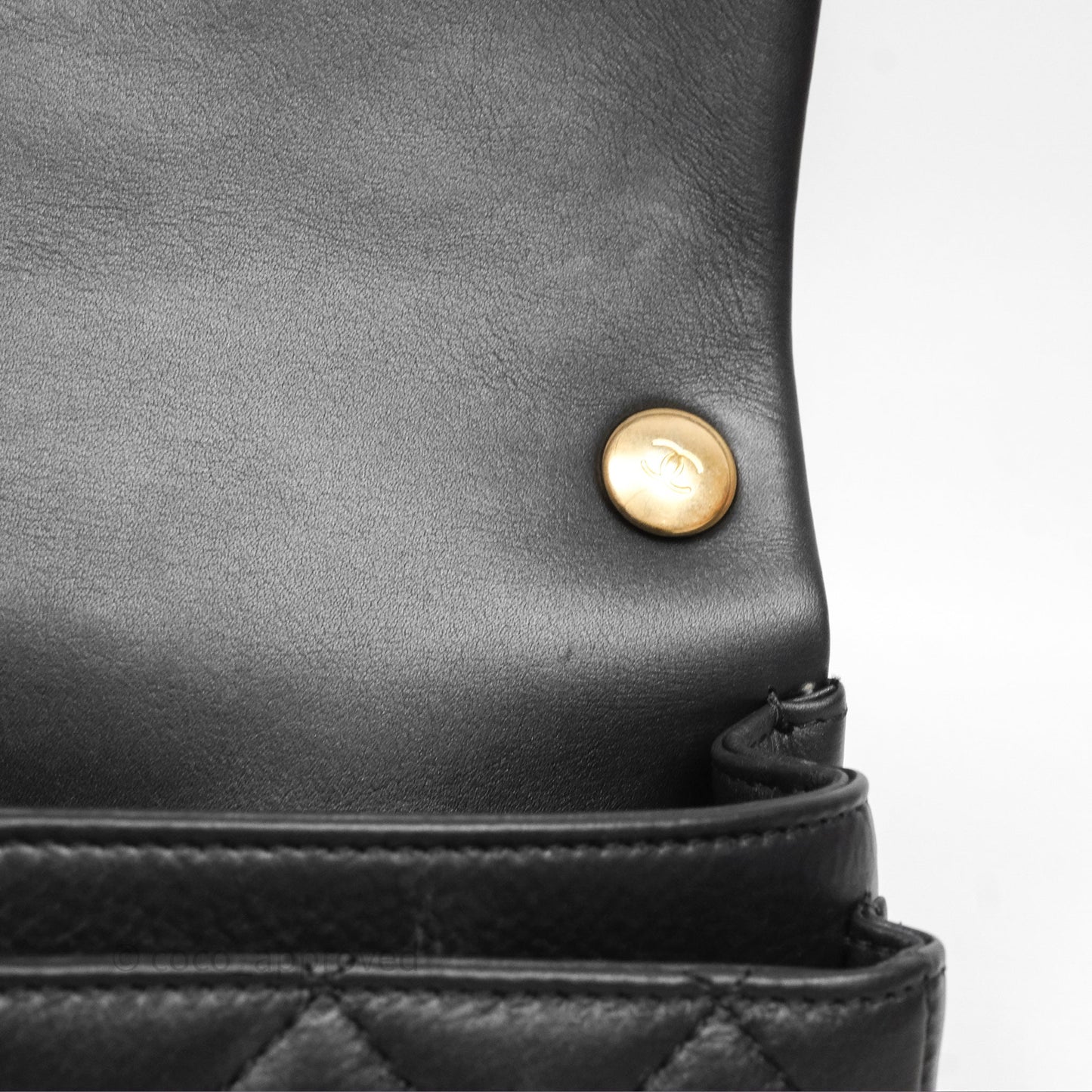 Chanel Mini Flap Top Handle Black Calfskin Aged Gold Hardware