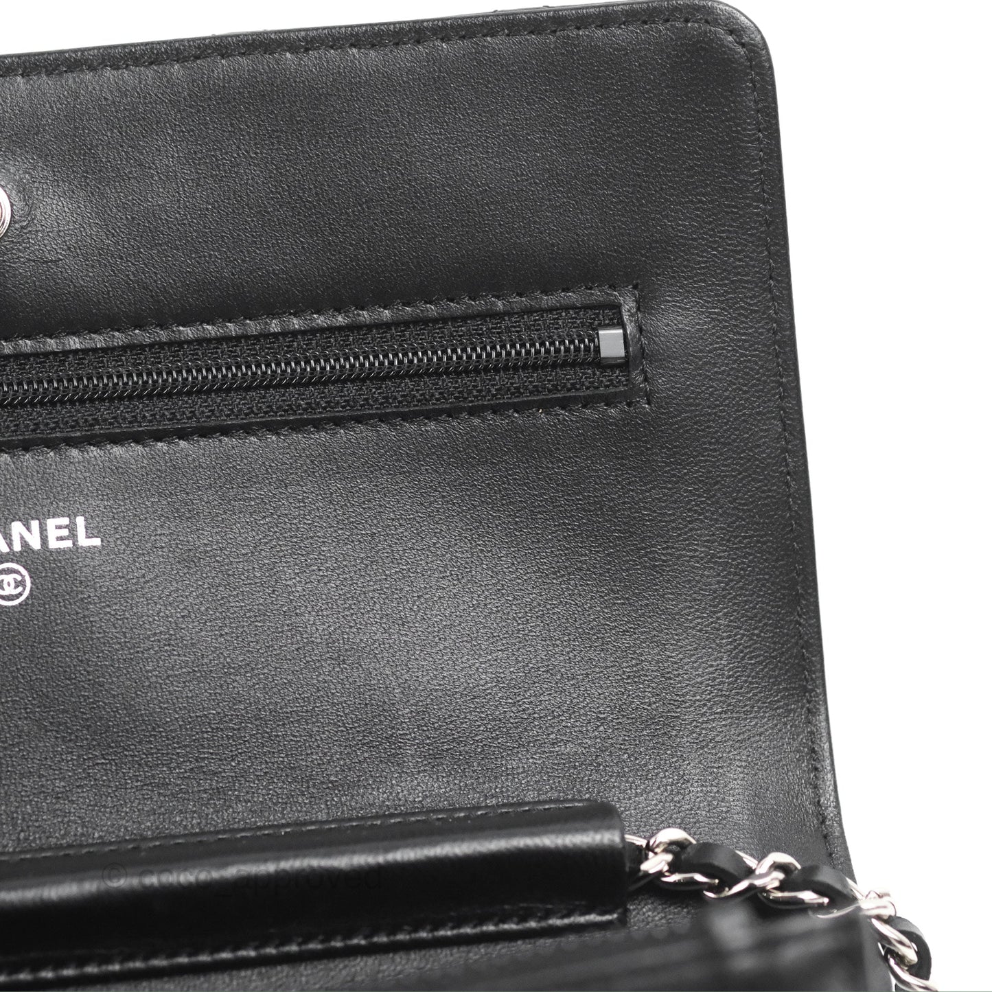 Chanel Quilted Classic Wallet on Chain WOC Black Lambskin Silver Hardware