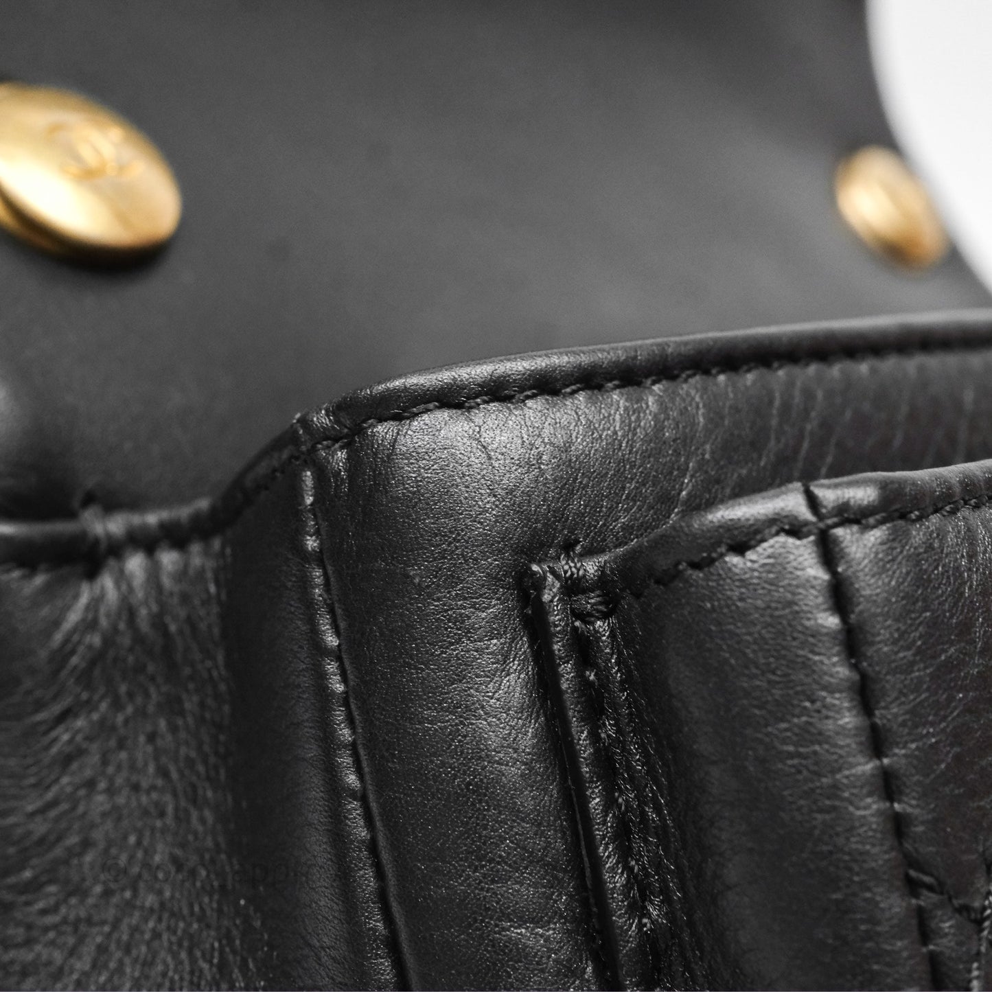 Chanel Mini Flap Top Handle Black Calfskin Aged Gold Hardware
