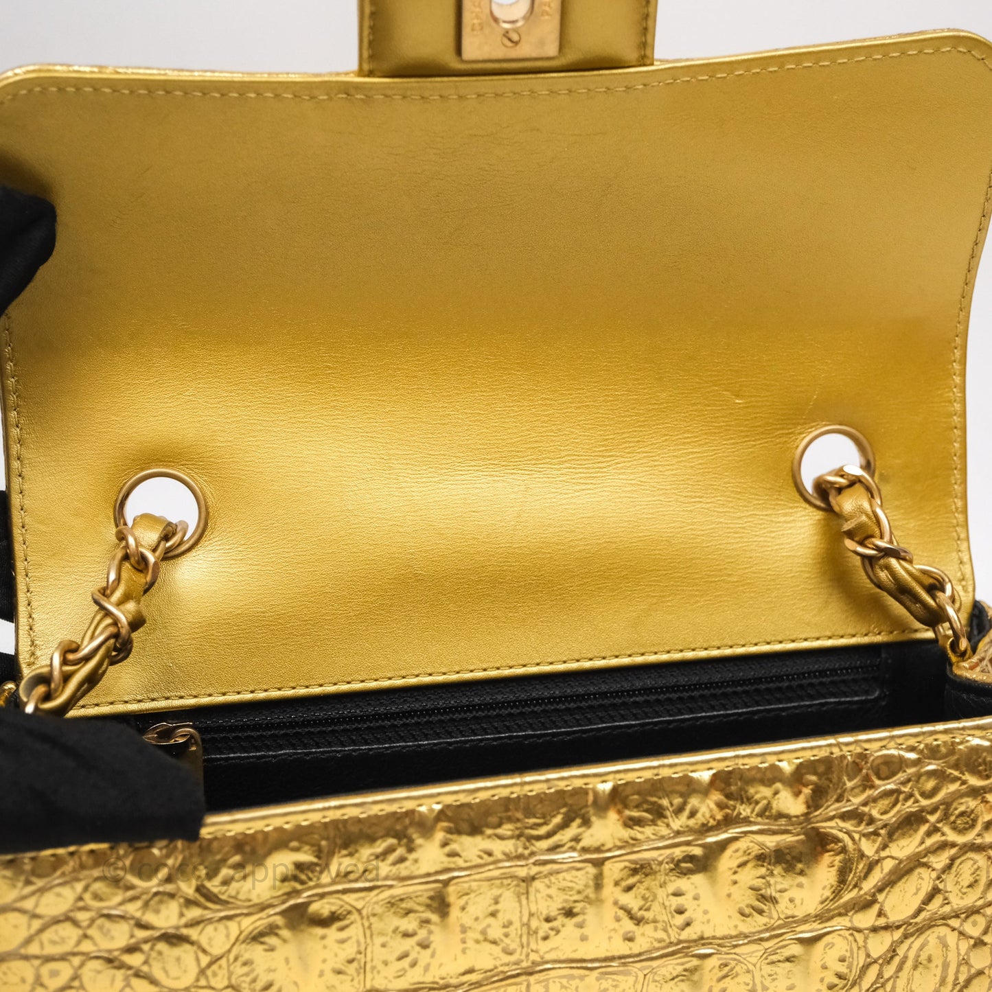 Chanel Mini Rectangular Gold Metallic Calfskin Crocodile Embossed
