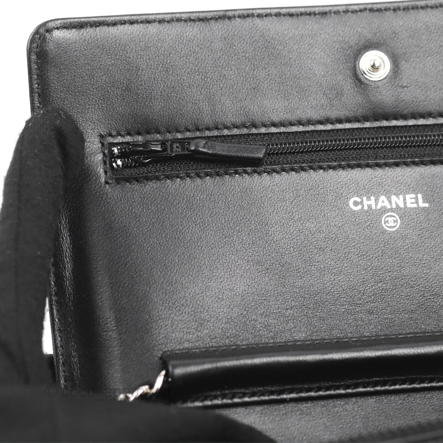 Chanel Quilted Classic Wallet on Chain WOC Black Lambskin Silver Hardware