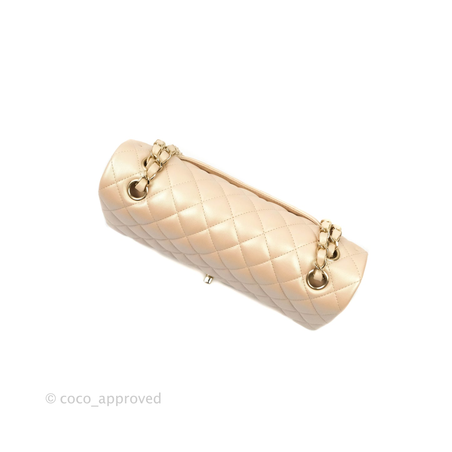 Chanel Classic M/L Medium Double Flap Iridescent Beige Calfskin Gold Hardware 21S