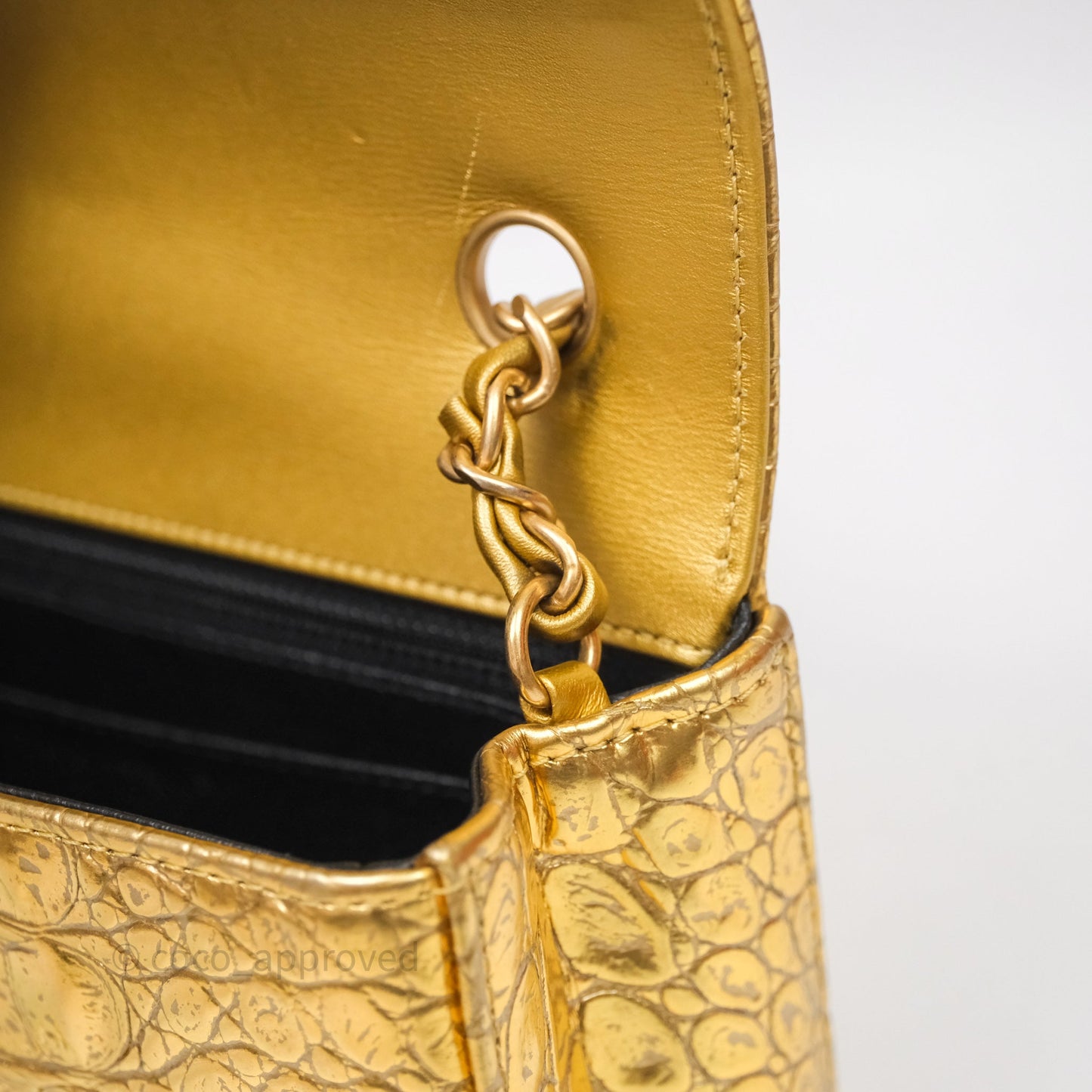 Chanel Mini Rectangular Gold Metallic Calfskin Crocodile Embossed