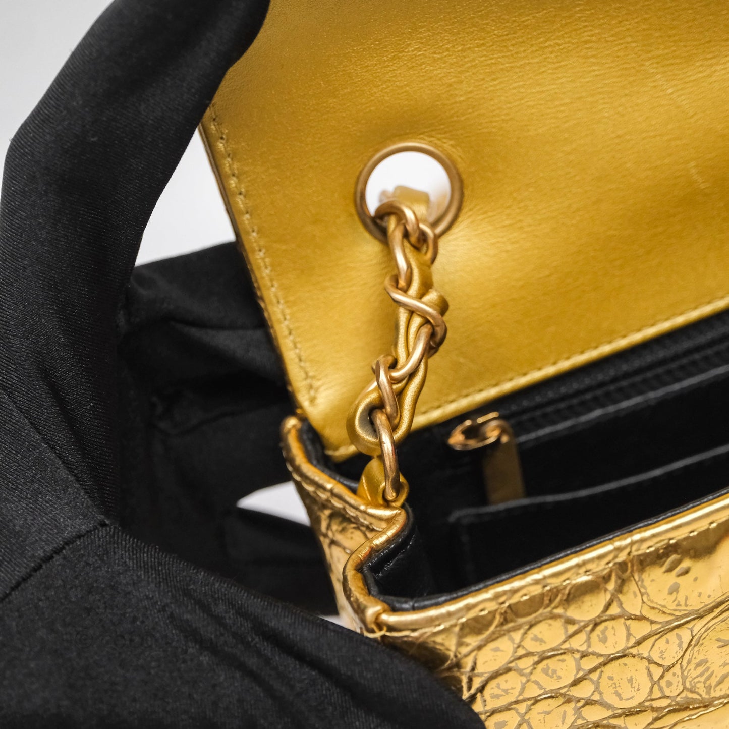 Chanel Mini Rectangular Gold Metallic Calfskin Crocodile Embossed