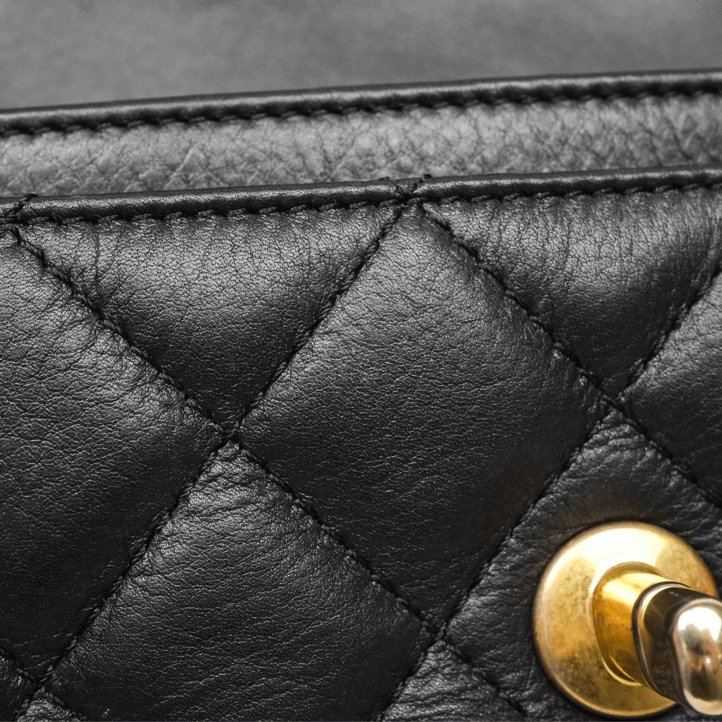 Chanel Mini Flap Top Handle Black Calfskin Aged Gold Hardware