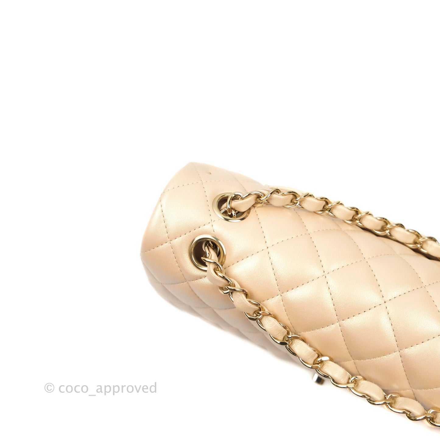 Chanel Classic M/L Medium Double Flap Iridescent Beige Calfskin Gold Hardware 21S