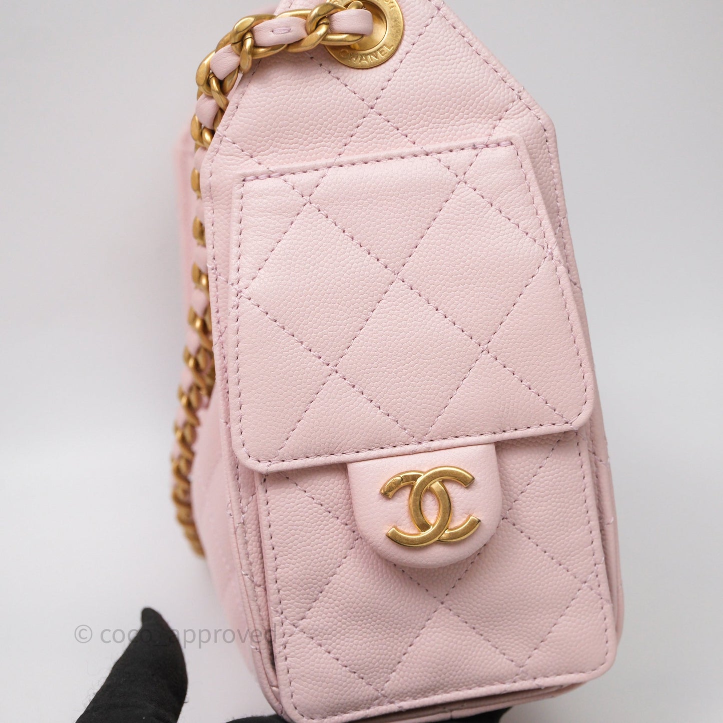 Chanel 25 Mini Pink Caviar Aged Gold Hardware