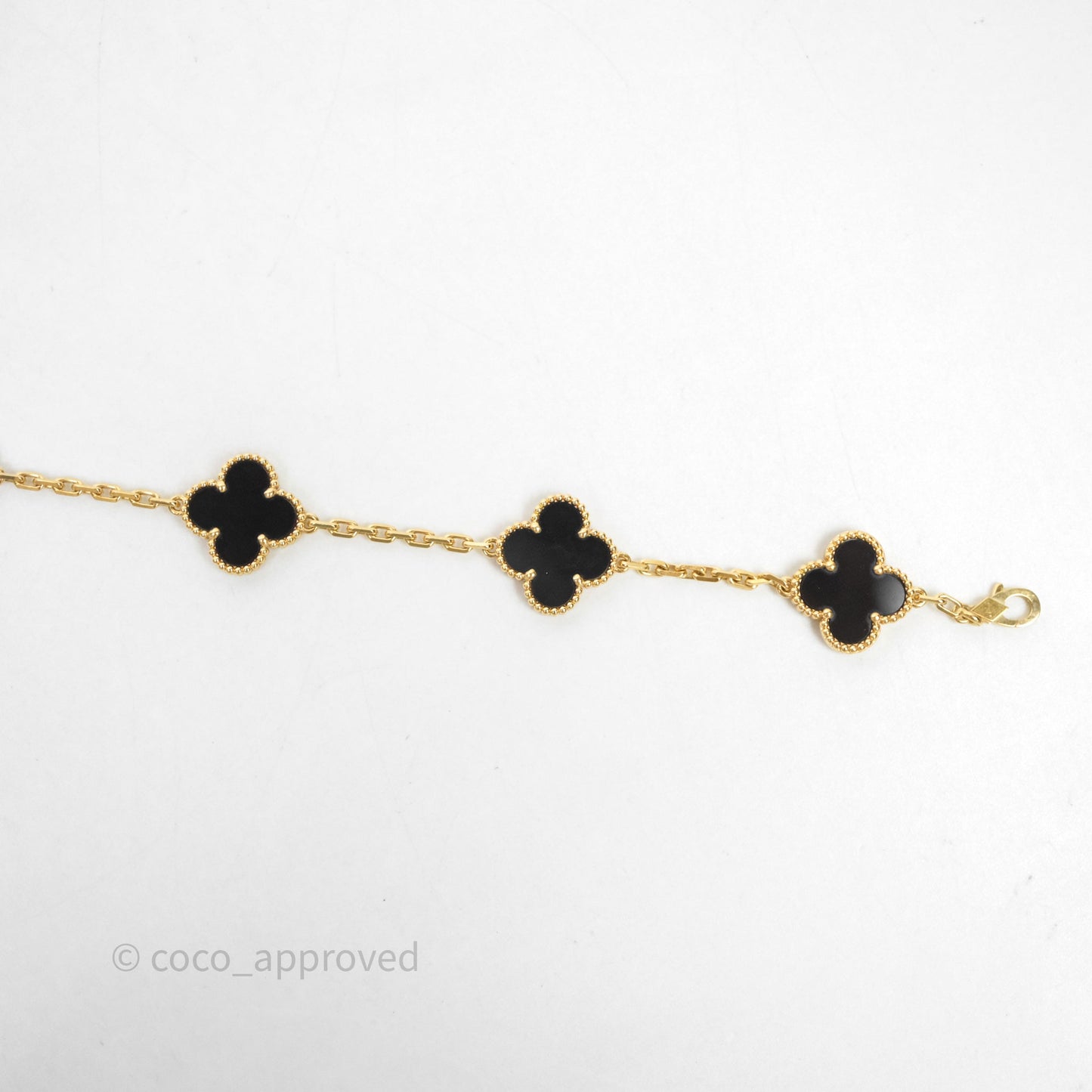 Van Cleef & Aprels 18k Gold and Black Onyx Vintage Alhambra 5 Motif Bracelet Yellow Gold