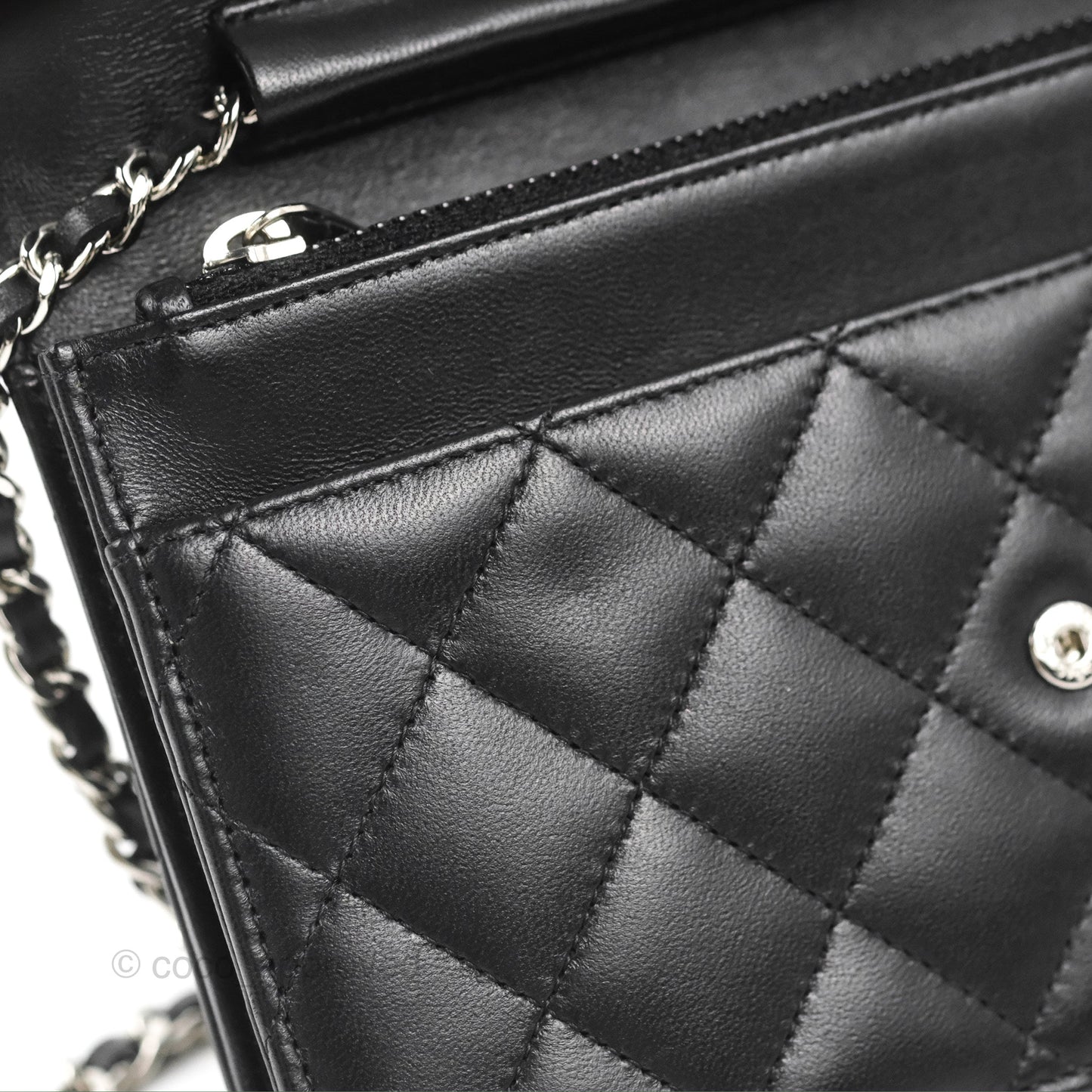Chanel Quilted Classic Wallet on Chain WOC Black Lambskin Silver Hardware