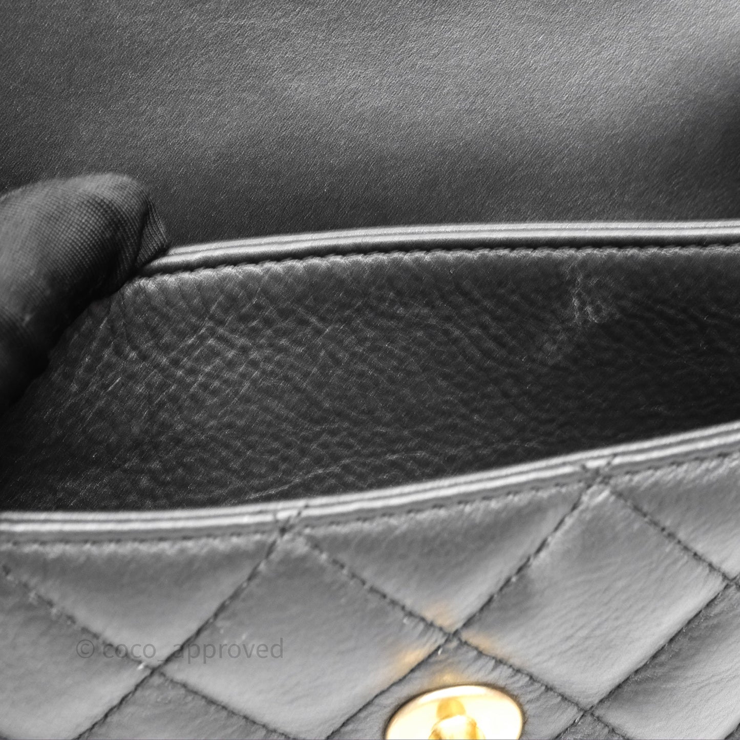 Chanel Mini Flap Top Handle Black Calfskin Aged Gold Hardware