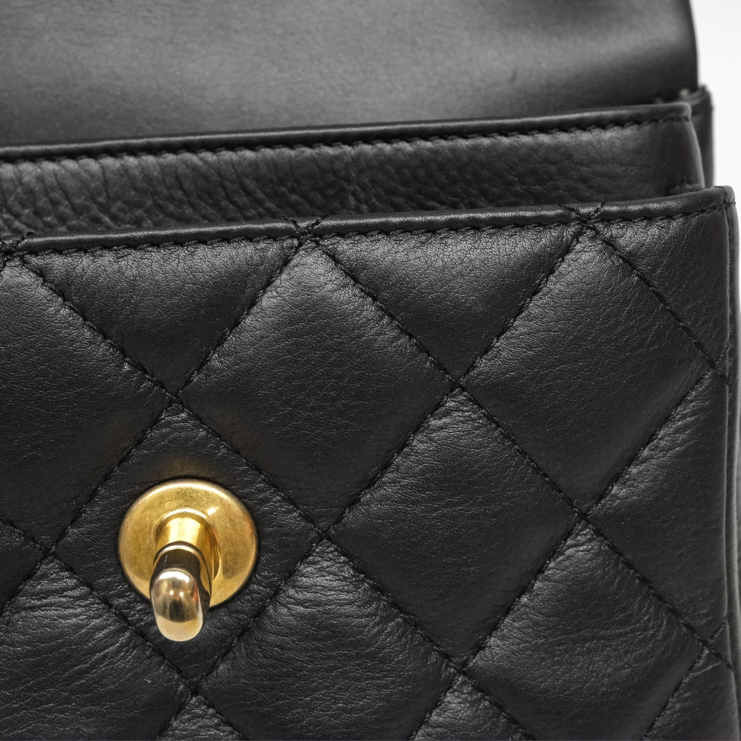 Chanel Mini Flap Top Handle Black Calfskin Aged Gold Hardware