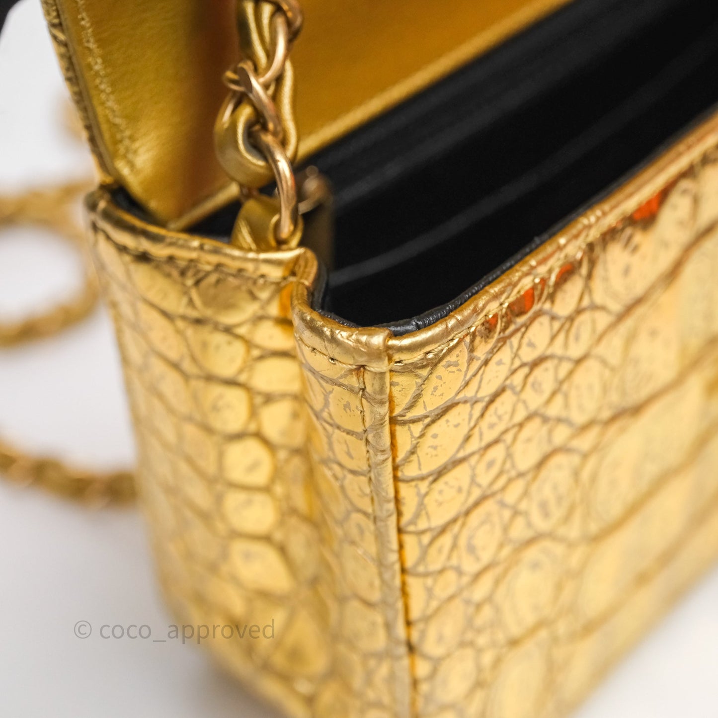 Chanel Mini Rectangular Gold Metallic Calfskin Crocodile Embossed