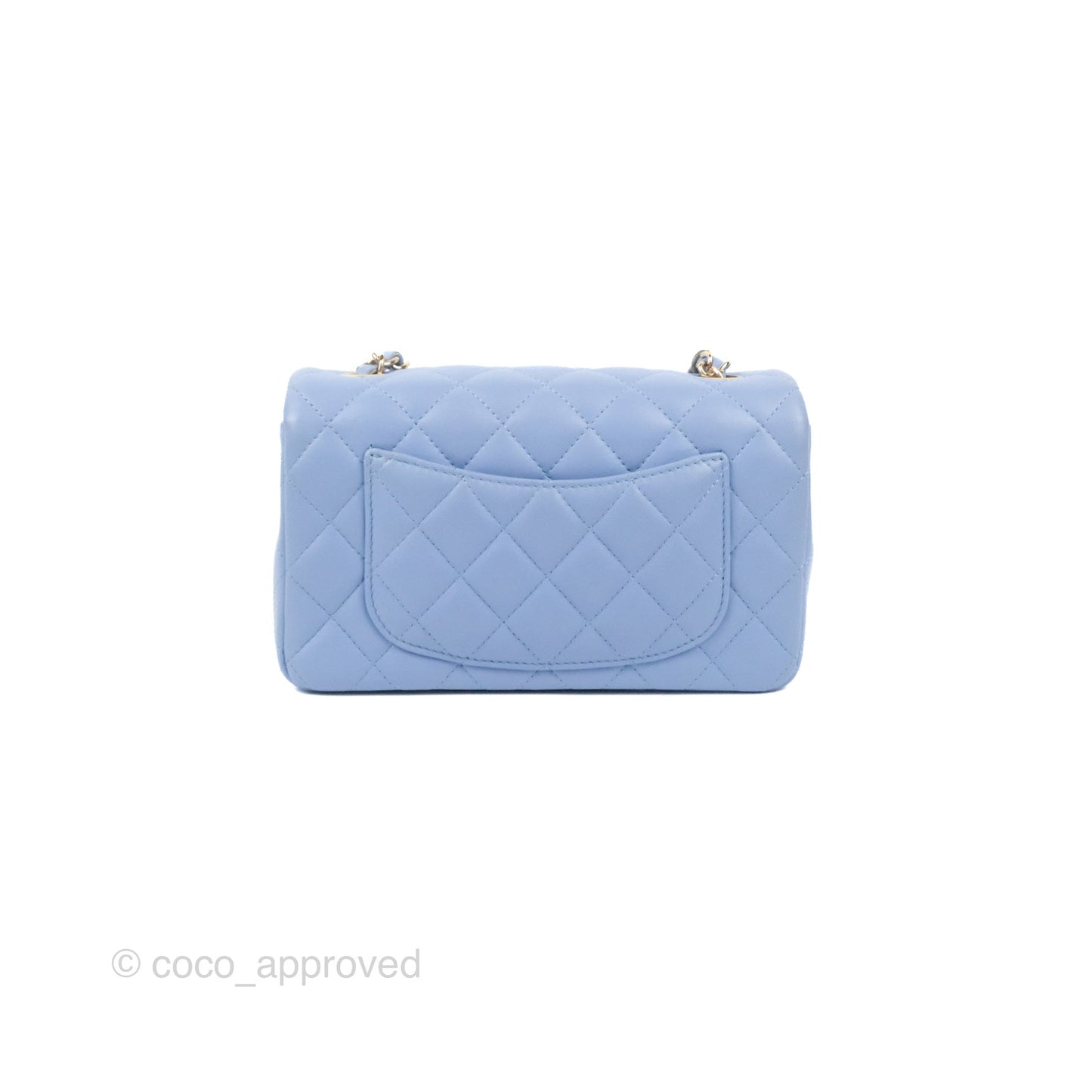Chanel Quilted Mini Rectangular Flap Sky Blue Lambskin Gold Hardware