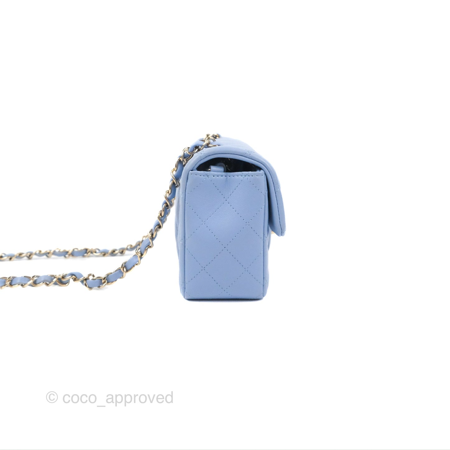 Chanel Quilted Mini Rectangular Flap Sky Blue Lambskin Gold Hardware