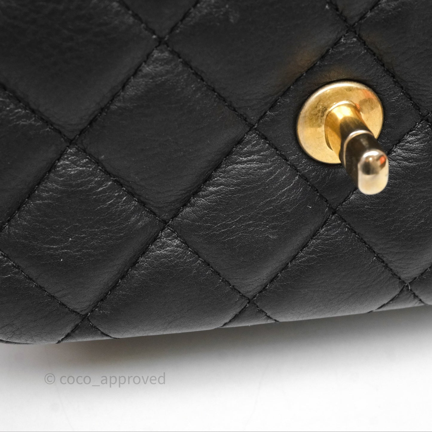 Chanel Mini Flap Top Handle Black Calfskin Aged Gold Hardware