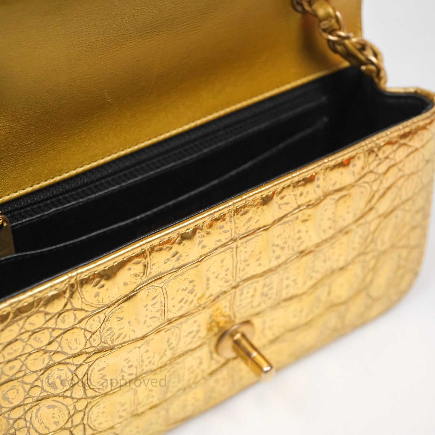 Chanel Mini Rectangular Gold Metallic Calfskin Crocodile Embossed